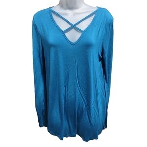 Piko 1988 Women's Blue Long Sleeve Cross Neck Top Medium